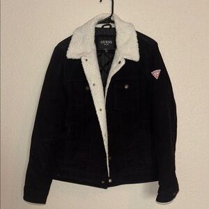 GUESS Women's Black Jacket with White Collar